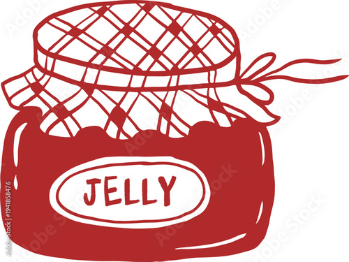 Retro jam and fruit jelly preserve jar drawing. Whimsical cafe, bakery and patisserie vintage line art series.