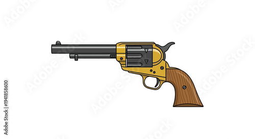 Cartoon illustration of a classic single action revolver with a wooden grip
