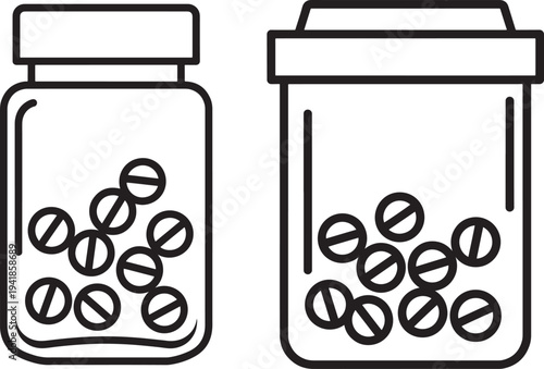Outline icon of two bottles filled with pills