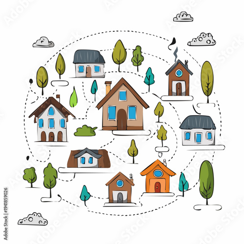 Houses in a Neighborhood.