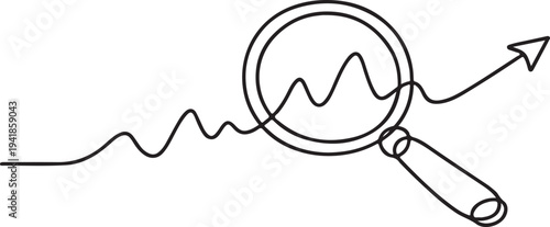 Magnifying Glass Continuous One Line Drawing Business Analysis Search Concept Minimal Outline Vector Illustration For Logo Banner Presentation