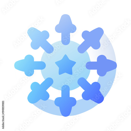 Abstract concept of focus and convergence towards a central goal or star, visualized with radiating arrows and a soft gradient