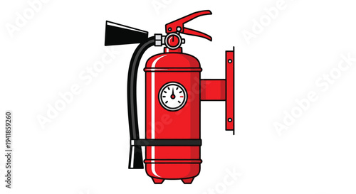 A cartoon illustration of a classic red fire extinguisher with black accents
