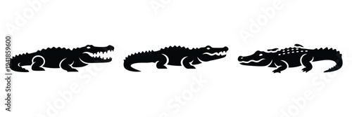 alligator silhouette icon set. Animals logos collection and isolated on White background