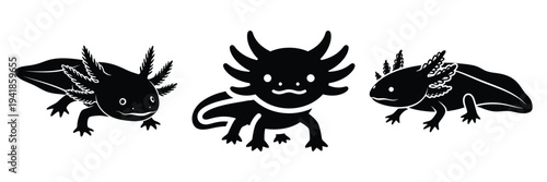 axolotl silhouette icon set. Animals logos collection and isolated on White background