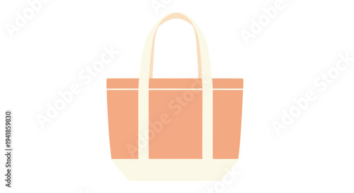 A minimalist illustration of a coral colored tote bag with cream handles
