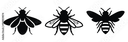 bee silhouette icon set. Animals logos collection and isolated on White background