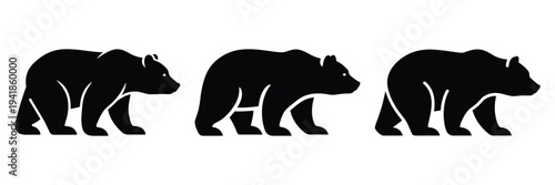 brown bear silhouette icon set. Animals logos collection and isolated on White background