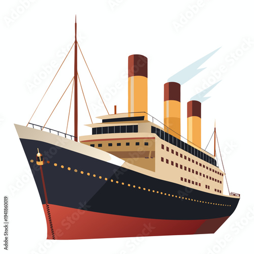 Vintage ocean liner ship sailing through open waters