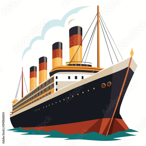 Vintage ocean liner sailing on calm waters with smokestacks