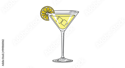 A hand drawn illustration of a yellow cocktail in a martini glass