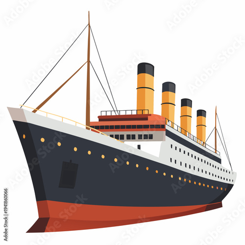 Vintage ocean liner ship with four smokestacksacks sailing