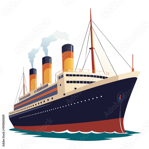 Vintage ocean liner sailing through calm waters on a sunny day