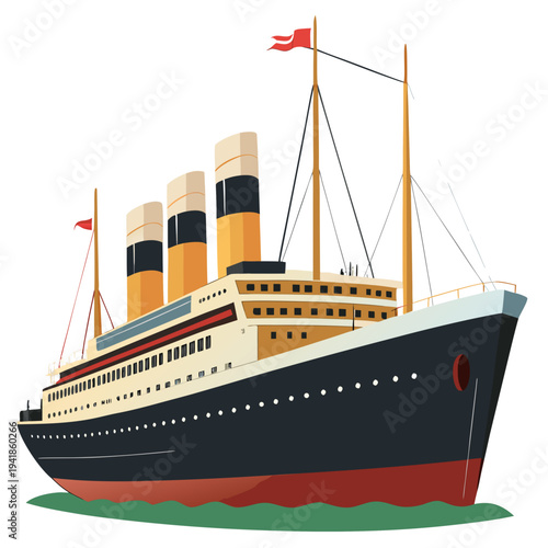 Vintage ocean liner ship sailing through calm waters