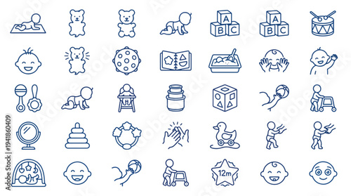 Minimalist line art icons set for design, education, and child development