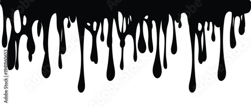 Dripping paint, Black dripping oil stain, dribble liquid paint on paper. liquid drips or paint current vector ink silhouettes, Vector illustration eps 10, 