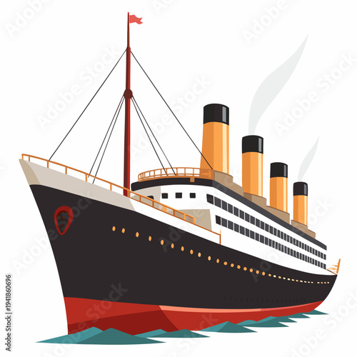 Vintage ocean liner sailing on the sea with smokestacks