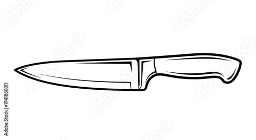 Simple Black and White Kitchen Knife Illustration.