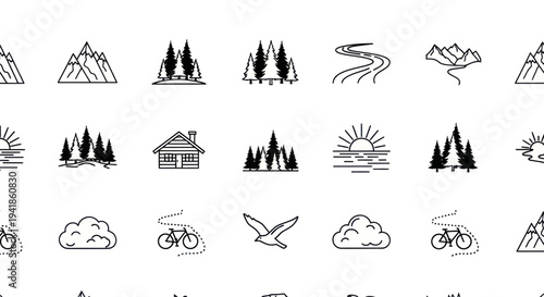 Collection of Simple Black Line Icons.
