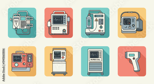 Collection of Various Medical Thermometer Icons.