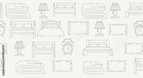 Collection of Simple Bed and Lamp Icons.