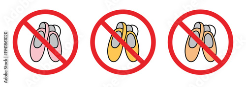 Women shoes prohibition sign vector set, collection of warning icons indicating no high heels or evening shoes allowed for safety restriction signage.