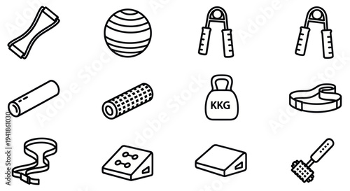 Fitness Equipment Icons Set for Health.