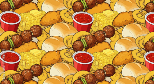 Burgers Hotdogs and Soft Drinks Pattern.