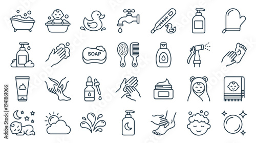 Minimalist line art icons set for hygiene and beauty concepts