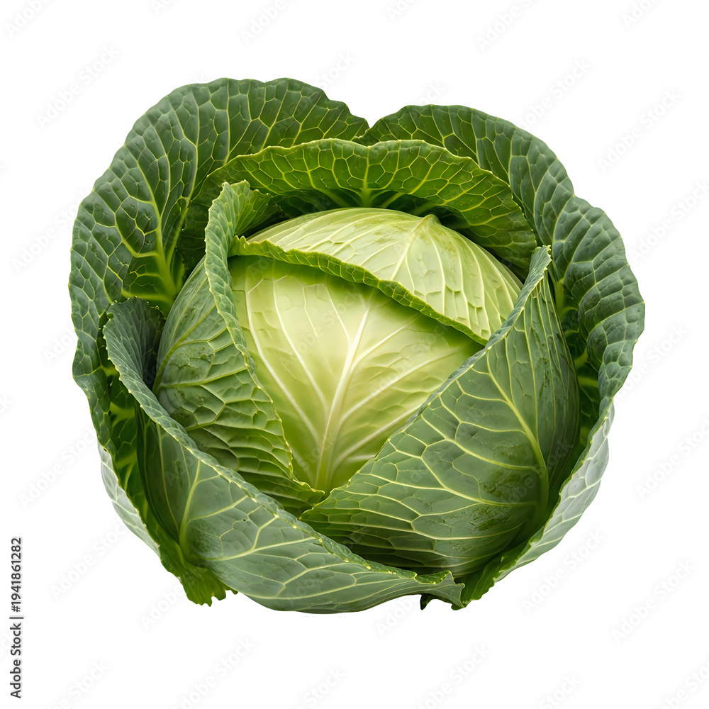 Fototapeta premium Fresh green cabbage on white background