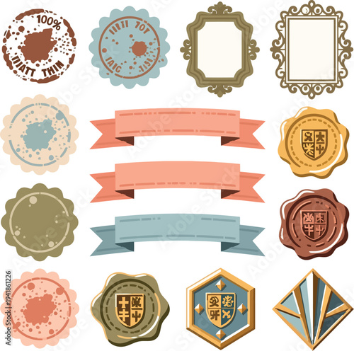 Vector set of vintage and retro labels featuring decorative frames, elegant ribbons, badges, and ornate emblem designs for diverse branding and tagging projects