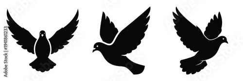 dove silhouette icon set. Animals logos collection and isolated on White background