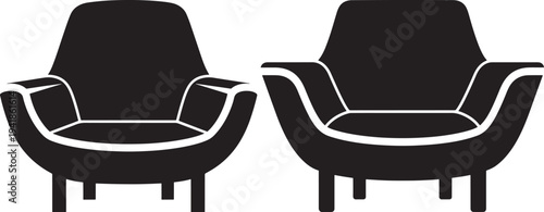 Pair of black armchair silhouettes isolated on white background