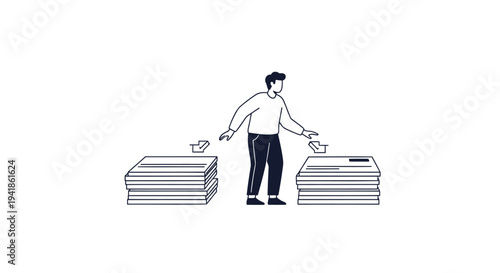 Vector illustration of a man with stacks of paperwork