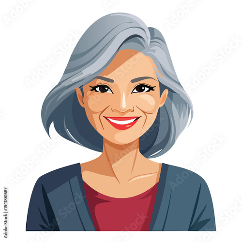 Smiling mature woman portrait against white background illustration