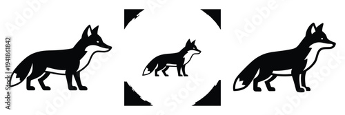 fox silhouette icon set. Animals logos collection and isolated on White background