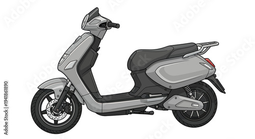 Gray Scooter Side View Illustration.