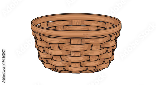 Woven Basket Illustration with Brown Strips.