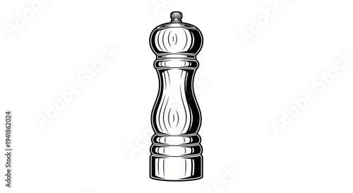 Silver Pepper Mill Kitchen Utensil Illustration.
