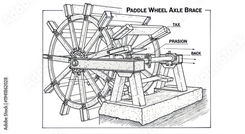 Paddle Wheel Axle Brace Diagram Illustration.