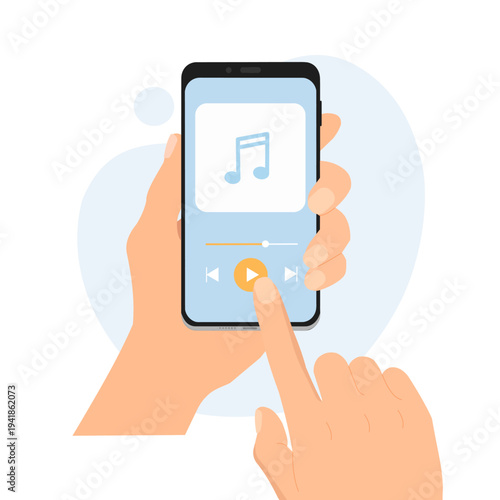 music streaming player app, podcast, webinar, audio book on phone concept