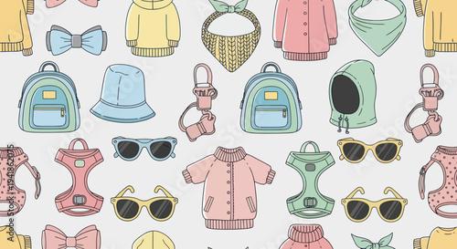 Colorful Cartoon Clothing and Accessories Illustration.