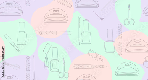 Nail Care Tools and Cosmetics Icons.