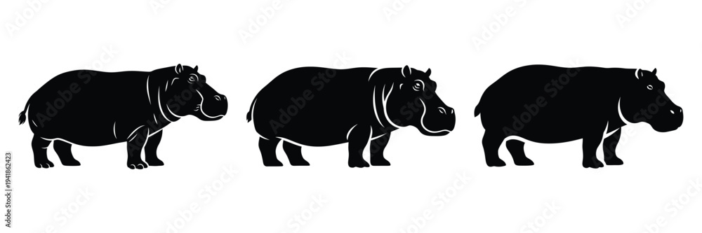 Fototapeta premium hippopotamus silhouette icon set. Animals logos collection and isolated on White background