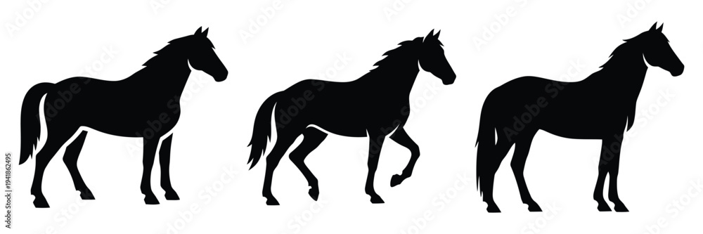 Obraz premium horse silhouette icon set. Animals logos collection and isolated on White background