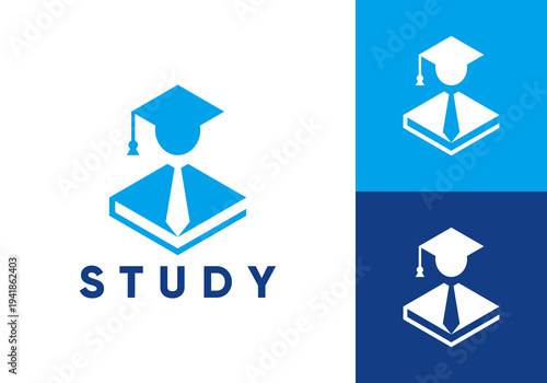 graduation cap and book logo. study education vector design concept