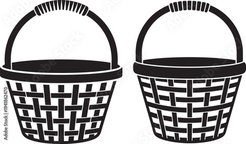 Two woven baskets silhouette icons on white background