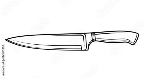 Simple Black and White Kitchen Knife Illustration.