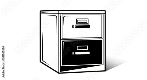 Black and White Filing Cabinet Illustration.