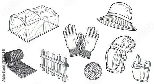 Gardening Tools and Accessories Collection Illustration.